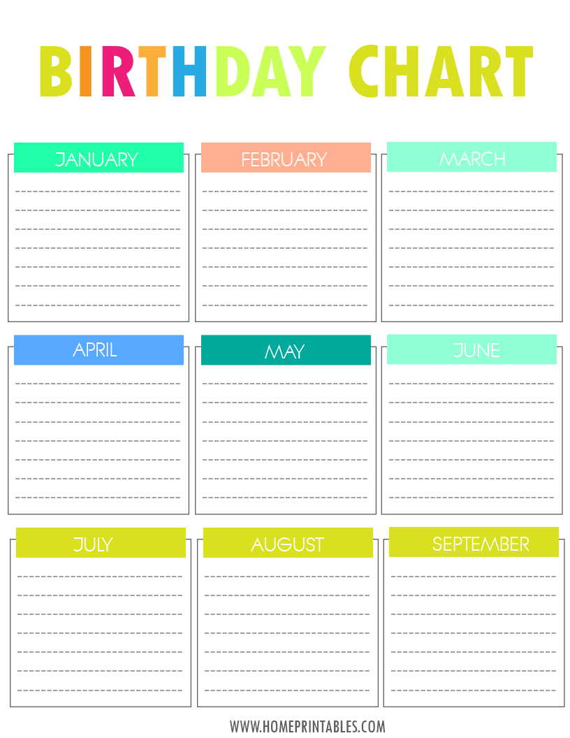 free printable birthday chart